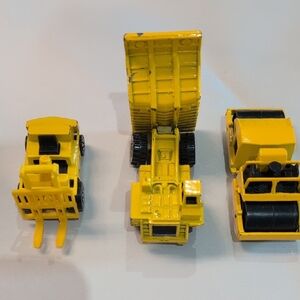 Yellow Construction Vehicle Toy Set with Dump Truck Loader and Roller 1970/1980s